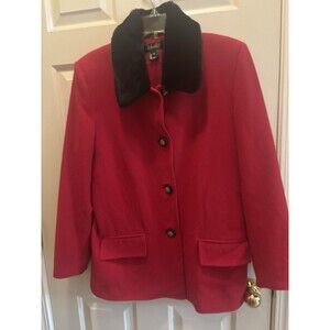 Rafaella Wool Cashmere Blazer Sz12 Red Lined Coat 4 Button Pockets Fur Collar
